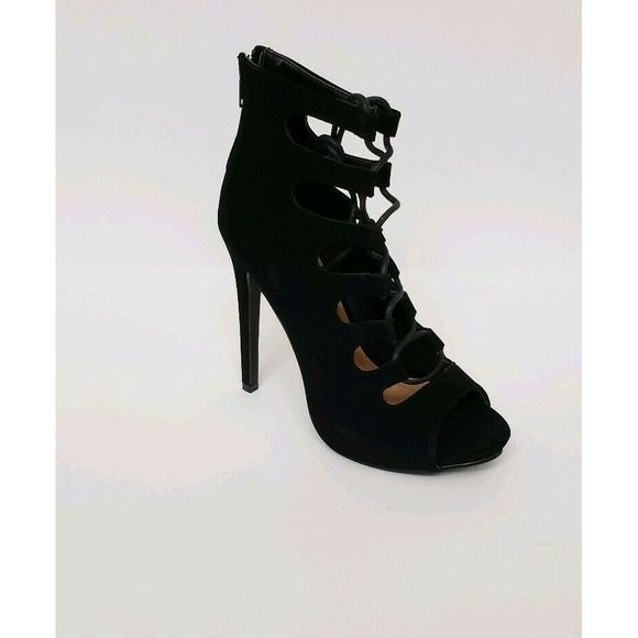 Glaze Womens Heels Size 7 Black Strappy Platform - Picture 5 of 8